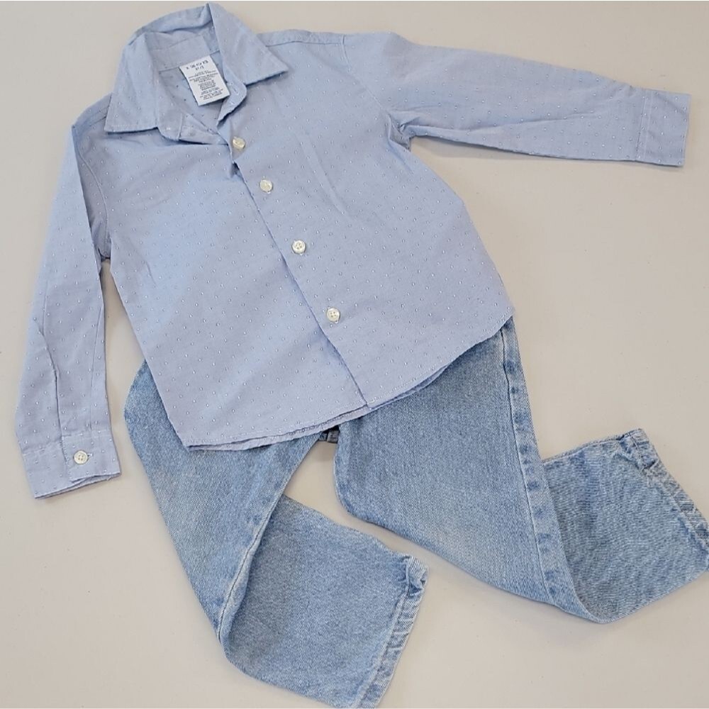 Izod Light Blue Button Down Kids Shirt 3t & Wrangler Jeans 4t